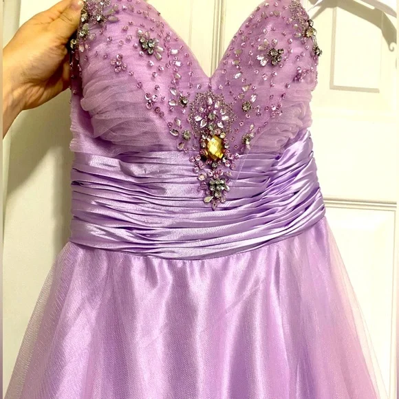 strapless open back dress Light Purple Tulle Quinceanera Dress, Long Ball Gown Sweet 16 Dress   Cutedressy